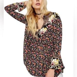 Free People Women’s XS Wildflower Fields Floral Boho Bell Sleeve Long Sleeve Top